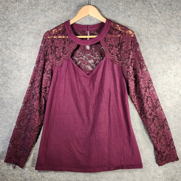 torrid Tops - Torrid Burgundy Lace Tunic Top Keyhole Neck Long Sleeve Women Size 2 18/20 Goth